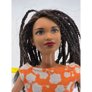 Girls Mattel Doll with Braids, Orange & White Floral Dress, One Size